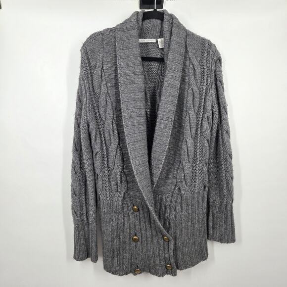 Autumn Cashmere women L Grey Cashmere Merino Blend Cable Knit Sweater Cardigan - Picture 1 of 6